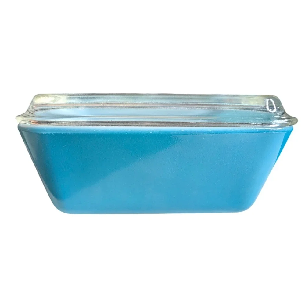 Vintage Pyrex Turquoise Refrigerator Dish 502-B with Clear Lid 502-C 1.5 Pint